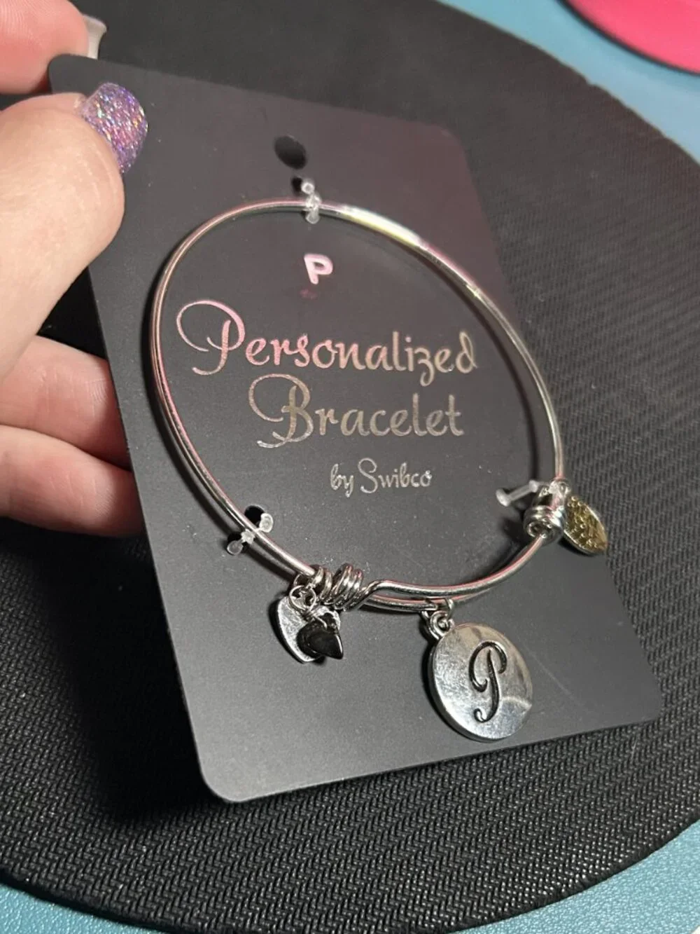 Initial P Silver Charm Bangle Bracelet Great Wolf Lodge Swibco NWT